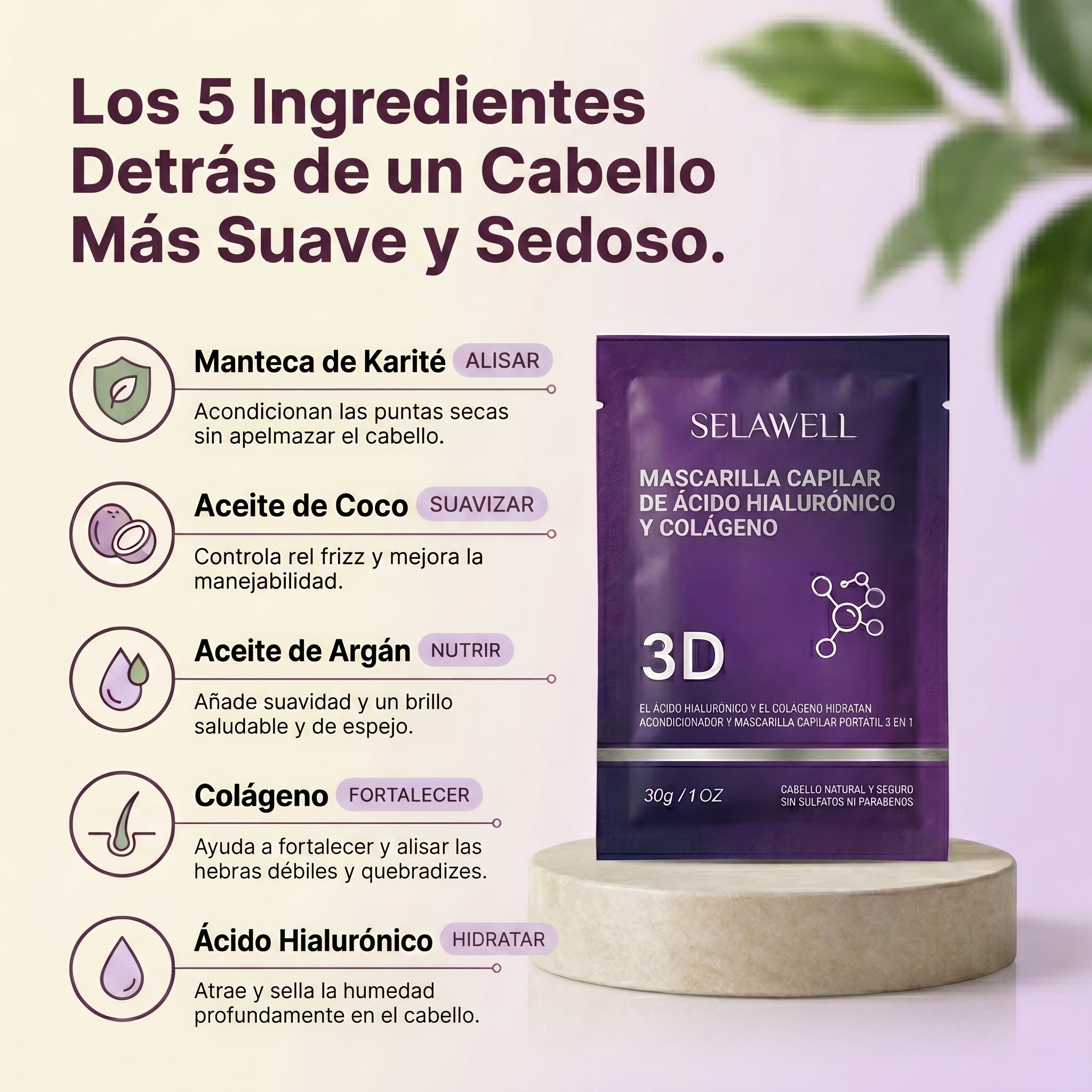 Mascarilla capilar 3D SELAWELL — Colágeno y ácido hialurónico