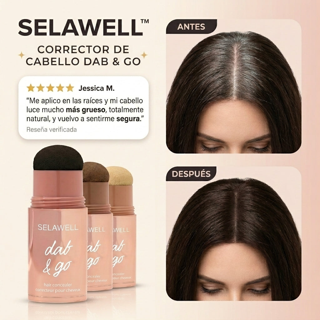 SELAWELL Dab & Go — Corrector capilar que cubre las canas y las raíces en 10 segundos