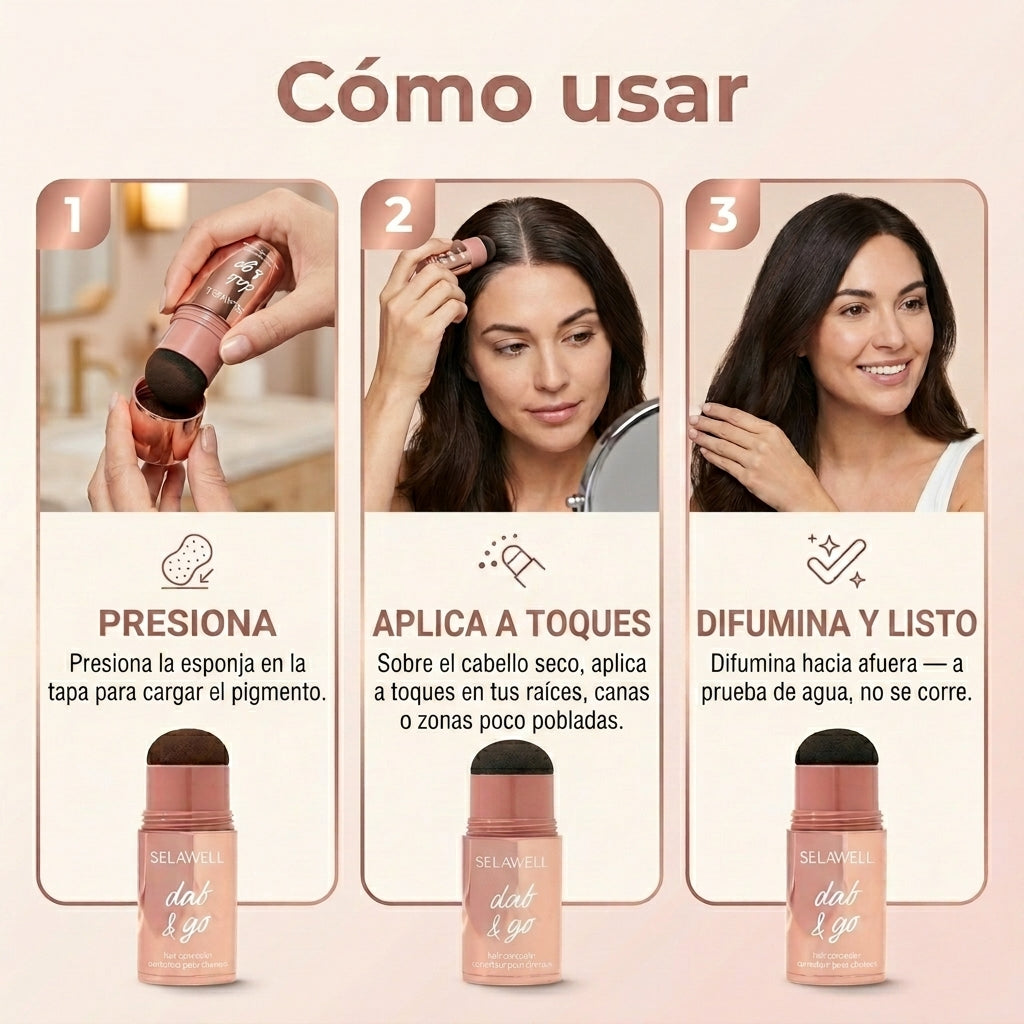 SELAWELL Dab & Go — Corrector capilar que cubre las canas y las raíces en 10 segundos