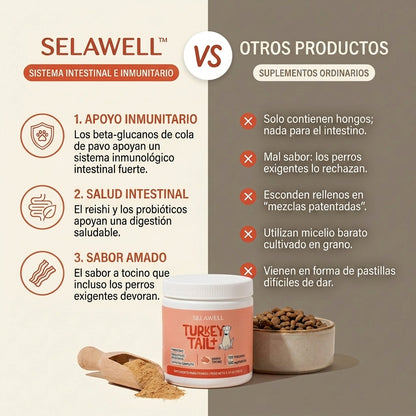 SELAWELL Turkey Tail+ — Apoyo Intestinal e Inmunológico para Perros